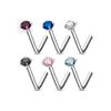 6 Pack of Assorted Colour Gem Top Nose Stud Screw Piercings