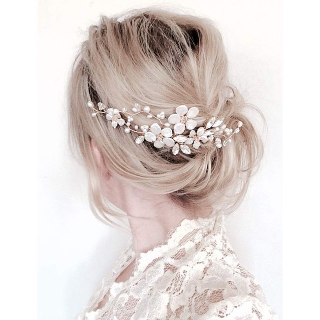 Bridal Hair Comb Flower Wedding Hair Piece Pearl Rhinestones Silver Hair Pieces Masquerade Hair Accessories for Brides Women Girls