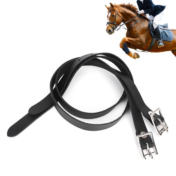 2Pcs Leather Spur Straps, 50cm/19.7in Black English Spur Straps for Horses, Leather Spur Straps with Stainless Steel Buckle for Thigh High Boots Horse Riding, Horse Tool Accessories