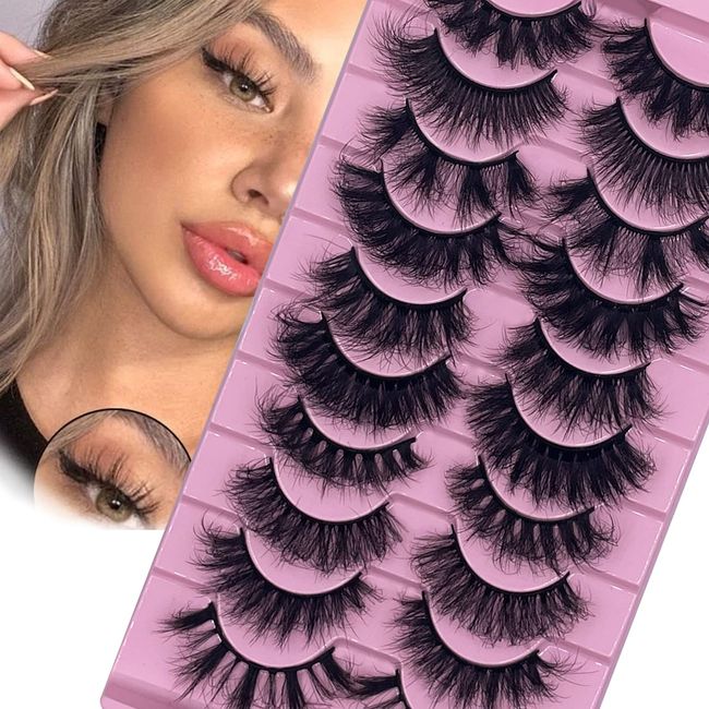 False Eyelashes Fluffy Eyelash Cat-eyes Long Faux Mink Lashes 8D Curly Natural Fake Eyelashes 10 Pairs (10 Pair-28（10 styles）)