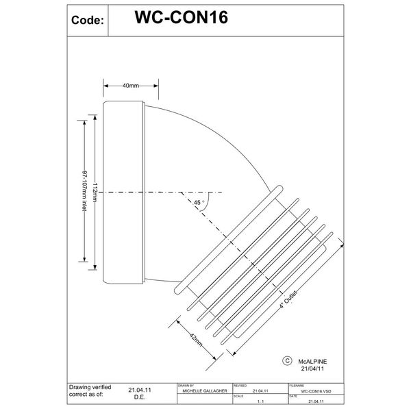 McAlpine WC-CON16 45 Degree Angle Rigid WC Connector, White