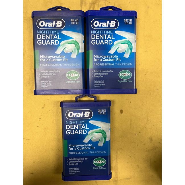 3 New Oral-B Nighttime Dental Guard - 1 Guard, 1 Tray, and 1 Case Each Package