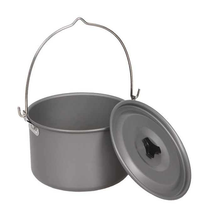 SUN-YE Aluminum Hanging Pot, Outdoor Pot, Camping, Cooker, Picnic Pot, 8.7 inches (22 cm), Storage Bag Included, 1.6 gal (4 L), Suitable for 4-6 People