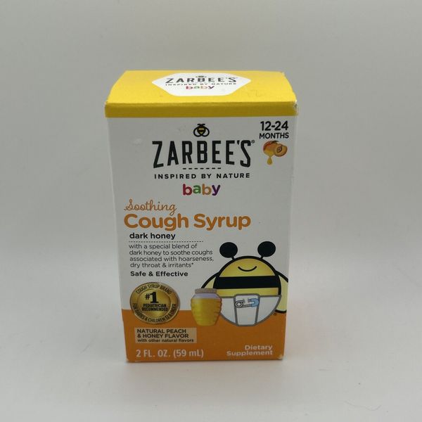 Zarbee's Baby Soothing Cough Syrup, Peach & Dark Honey, 2 fl oz, Exp 8/25