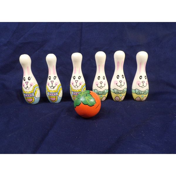 3" Easter Bunny Themed Wooden Bowling Pins Skittles Toy Game