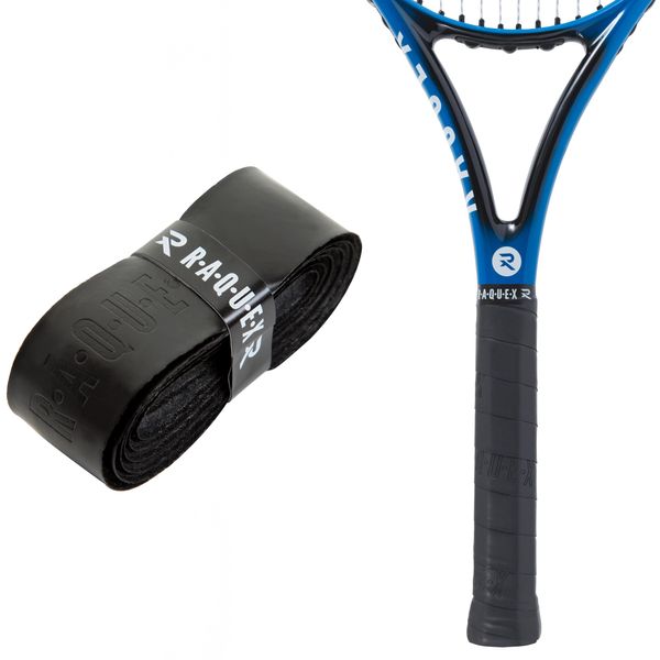 Raquex Enhance Replacement Racket Grip: Tennis Grip, Badminton, Squash Grip Tape, Padel, Pickleball. 14 Colours. Premium, Self-Adhesive Tennis Racquet Grip with Finishing Tape (Black, 1 Grip)