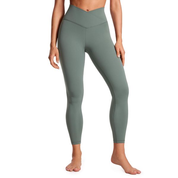 CRZ YOGA Damen Butterluxe Cross Waist Workout Leggings V Cross High Waisted Bauchkontrolle Gym Yoga Leggings - 64cm Grauer Salbei 40