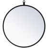 Pemberly Row 18" Round Mid-Century Metal Frame Hooked Mirror in Black