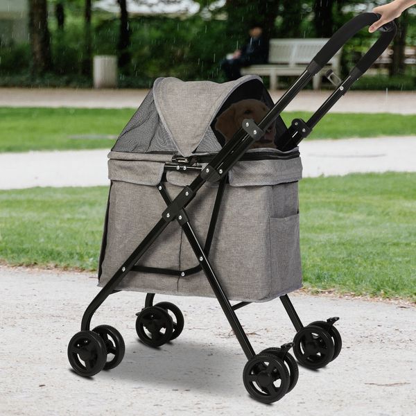 LUCKYERMORE 4 Wheels Pet Stroller Cat Puppy Travel Folding Dog Carrier Cage Gift