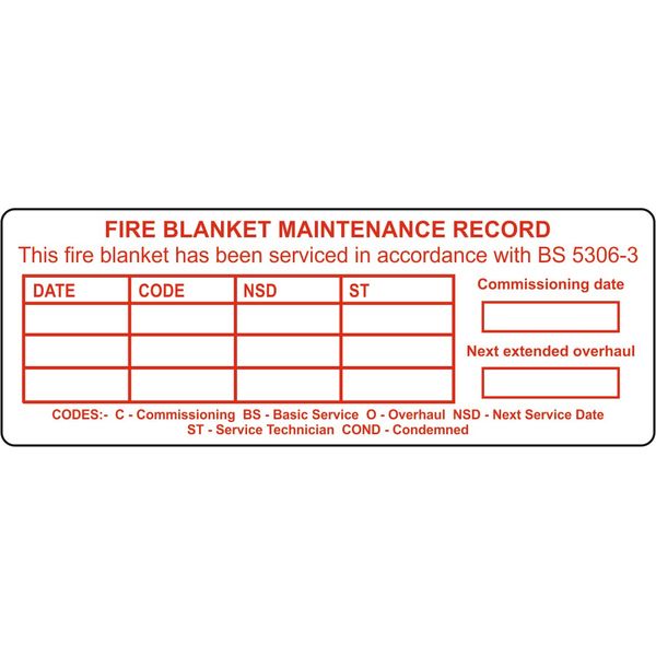 FIRE Blanket Printed Maintenance Engineer Paper Labels Compliant x 100
