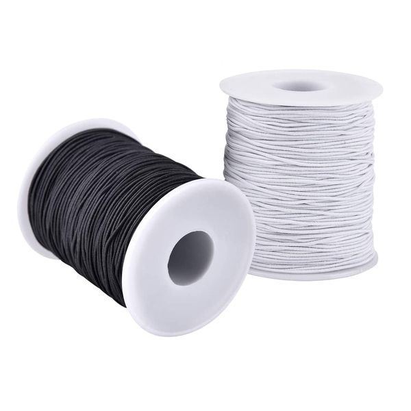 Elastic String for Bracelets, 2 Rolls 1 mm Sturdy Stretchy Elastic Cord for Jewelry Making, Necklaces, Beading Black and White