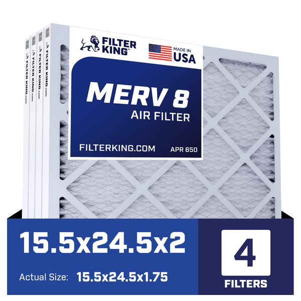 Filter King 15.5x24.5x2 Air Filter 4-PACK MERV 8 Actual Size 15.5 x 24.5 x 1.75"