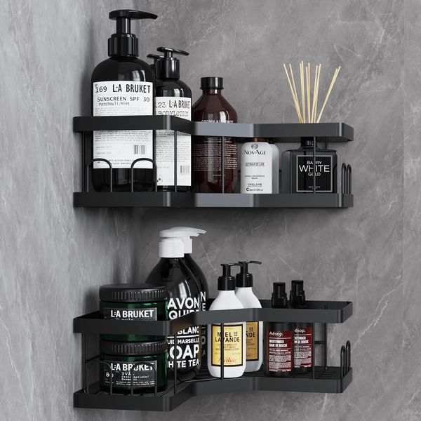 AceMining Duschablage Ohne Bohren, 2Pcs Duschregal, Badregal mit Kleber, Schwarz Shampoo Halterung für Dusche, Rostbeständiger Duschkorb, Dusche Halterung, Dusche Zubehör, Badezimmer Regal