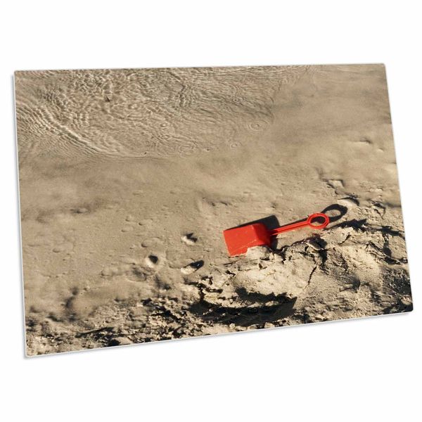 3dRose Red Children Toy Shovel on a Wet Beach Sand - Desk Pad Place Mats (dpd-271932-1)