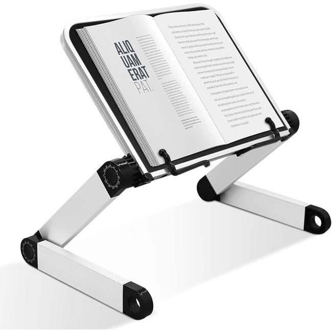 Book Stand for Reading,Ergonomic Adjustable Book Holder for Desk,Recipe Book Stand with Flexible Paper Clips,Portable Book Holder for Reading in Bed,Cook Book Holder Book Rest