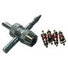 4-Way Tire Valve Core Remover Tool & Stem Installation With 4 Valve Cores Kit
