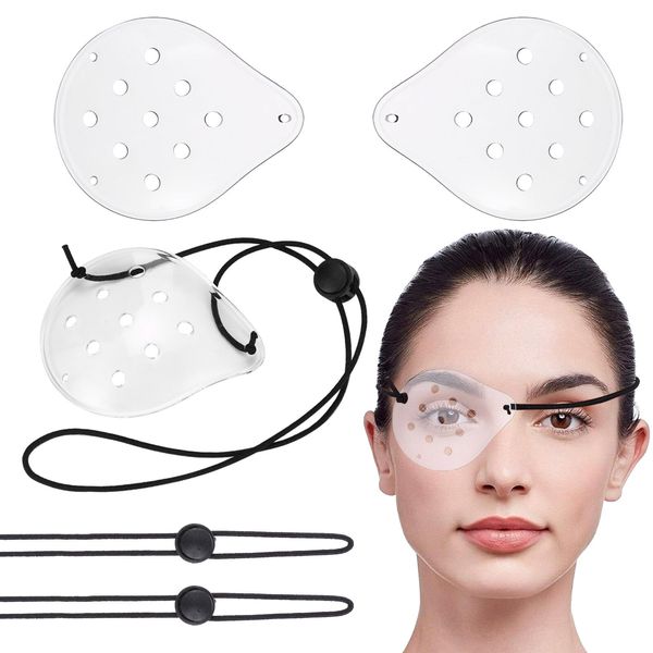 4 Pcs Transparent Ventilated Eye Patches, 9 Hole Protective Plastic Eye Shield with Adjustable Strap, Breathable Eye Mask for Postoperative Recovery, Portable Eye Care Accessories for Adults Kids