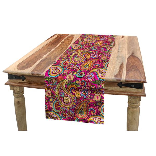 Ambesonne Paisley Table Runner, Paisley Patterns Based on Traditional Eastern Pastel Design, Dining Room Kitchen Rectangular Runner, 16" X 120", Multicolor