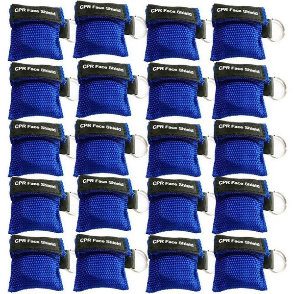 20pcs CPR Face Shield Mask Keychain Ring Emergency Kit CPR Face Shields for First Aid or CPR Training (Blue-20)