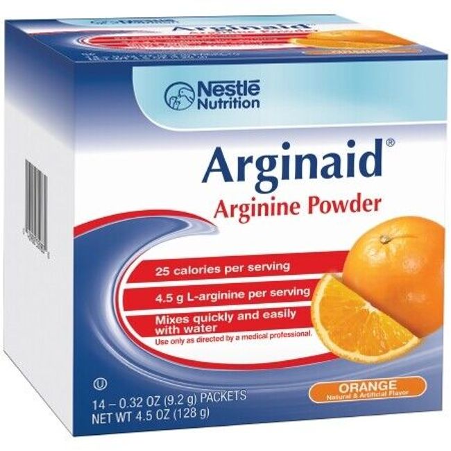 Arginaid Orange, Arginine Powder, 9.2 Gram Packet, by Nestle - Case of 56