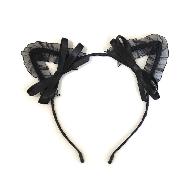 Girls Woman's Black Lace Cat Ear with Bow Headband Halloween Fancy Dress Party Hair Accessories