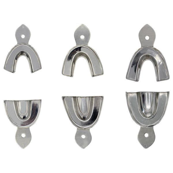 Metal Dental Impression Trays Set Solid Upper & Lower Regular Stainless Steel (6 PCS. Small, Medium, Large Solid)