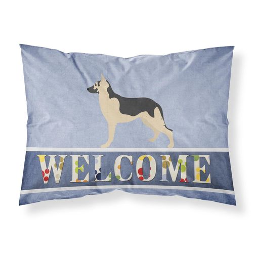 Caroline's Treasures BB8330PILLOWCASE German Shepherd Welcome Fabric Standard Pillowcase, Blue Lightweight Super Soft Easy Care Decorative Artwork Pillowcase, Standard