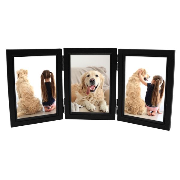 Clay Roberts Triple Photo Picture Frame 6 x 4, Black, Holds 3 Standard Photographs, Freestanding, 3 Folding Hinged Picture Frame, 6x4 10 x 15 cm Picture Frames