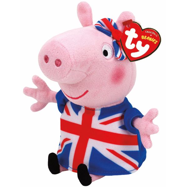 TY Peppa Pig Union Jack Soft Plush Toy - Collectible Stuffed Teddy for Kids, Baby Toy Plushies