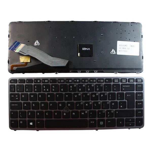 Power4Laptops UK Layout With Pointer Grey Frame Backlit Black Replacement Laptop Keyboard Compatible With HP V142026CK1