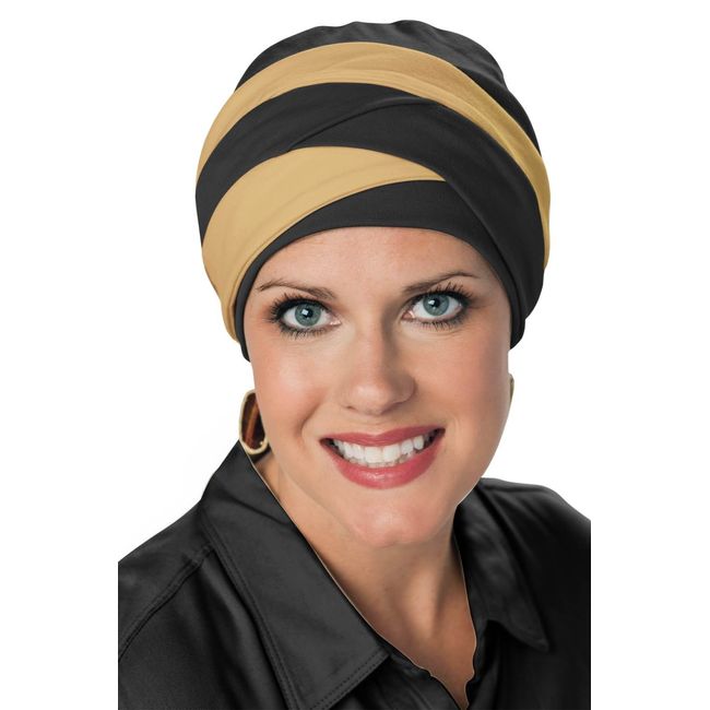 Braided Becky Cotton Turban Set for Cancer Patients Black/Khaki