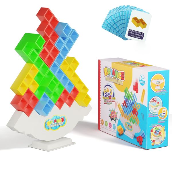 Hicfen 32PCS Balance Board Games Stacking Attack Game for Kids & Adults, Tower Puzzle Game Building Blocks, Tower Balance Stacking Toys Team Tower Games for Family Friends Travel Parties (32 PCS)