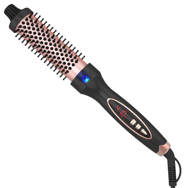 Curling Iron Thermal Brush Dual Voltage Travel-Friendly with Digital Display Temperature Ceramic Tourmaline Ionic Quick Heating Suitable for Man and Women Short and Long Hair (1.25 inch)