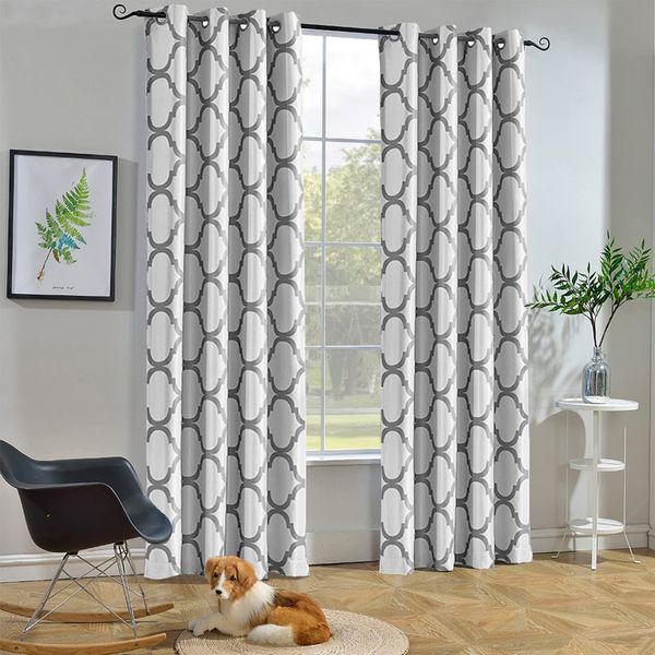 Melodieux Moroccan Fashion Thermal Insulated Grommet Room Darkening Curtains for Living Room, 52 by 84 Inch, Off White/Grey (1 Panel)