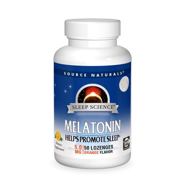 Source Naturals Sleep Science Melatonin 5 mg Orange Flavor - Helps Promote Sleep - 50 Lozenge Tablets