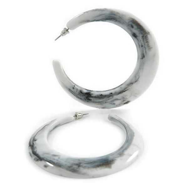 70mm Across/Large White/Black Acrylic with Marble Effect Hoop Earrings