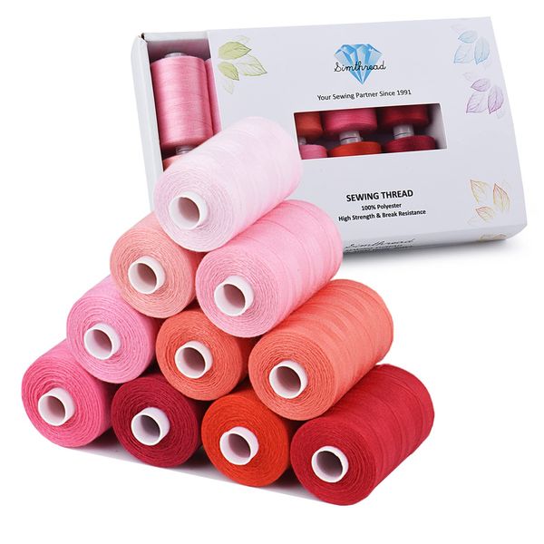 Simthread All Purpose Sewing Thread, 10 Spool 1000 Yards Each Bobbin Polyester Thread for Sewing, Handy Polyester Sewing Threads for Sewing Machine (Red Series)