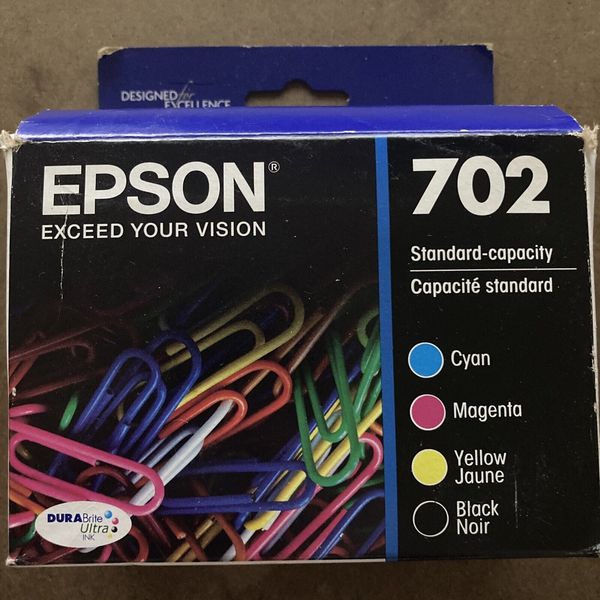 NEW OEM Genuine Epson 702 Black Cyan Magenta Yellow Color 4 Ink Cartridges 8/23