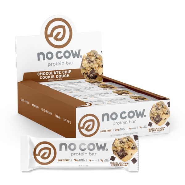 No Cow, Protein Bar, Chocolate Chip Cookie Dough, 12 Bars, 2.12 oz (60 g) Each