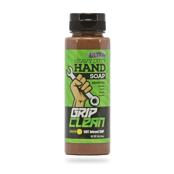 Grip Clean Ultra Heavy Duty Hand Cleaner For Auto Mechanics Dirt-Infused Walnut Hand Scrub - Exfoliating Waterless Hand Cleaner. Lemon Scented Mechanic Soap & Paint Remover, for Grease, Oil Paints