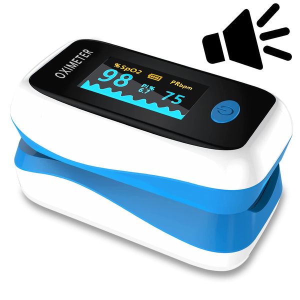 Pulse Oximeter, Blood Oxygen Saturation Monitor, Heart Rate Monitor OLED Display with Alarm for Instant and Accurate Measurement Pulse Rate and SpO2 Level, with Battery and Lanyard (Blue)