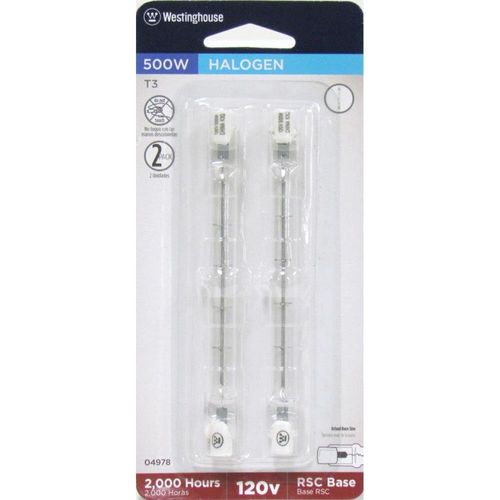 Westinghouse 0497800 500 Watt T3 Halogen Double-Ended Clear Light Bulb with RSC Base (2-Pack), 2 Count (Pack of 1)