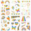 Qpout 12 Sheets Rainbow Temporary Tattoos Butterfly Heart Rainbow Flag Body Art Sticker 130+ Glitter Styles Pride Tattoos for Girls Boys Birthday Party Pride Equality Parades and Celebrations