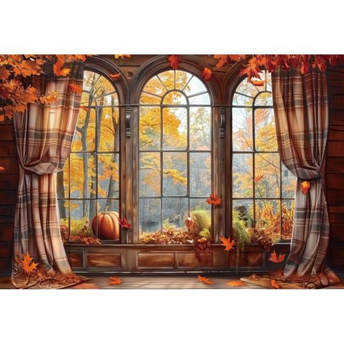 Fall Backdrop 12x8ft Fabric Interior Window Backdrop Fall Festival Birthday Party Decoration Family Reunion Photos Thanksgiving Dinner Background Autumn Baby Shower Pictures
