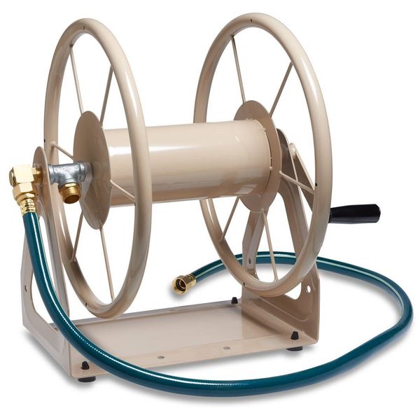 Liberty Garden Products 703-1 Multi-Purpose Steel Garden Wall/Floor Mount Hose Reel, Tan