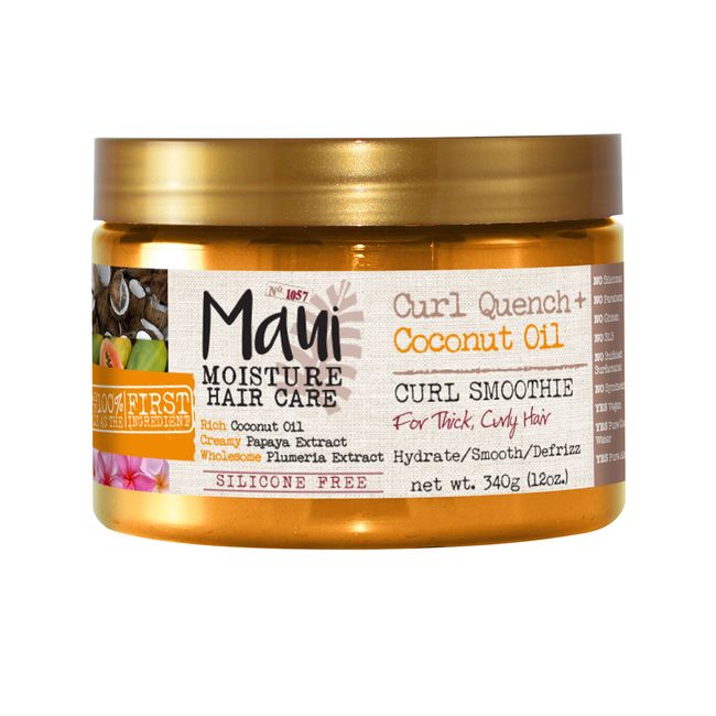 Maui Moisture Curl Quench + Coconut Oil Hydrating Curl Smoothie, Creamy Silicone-Free Styling Cream for Tight Curls, Braids, Twist-Outs & Wash & Go Styles, Vegan & Paraben-Free, 12 oz