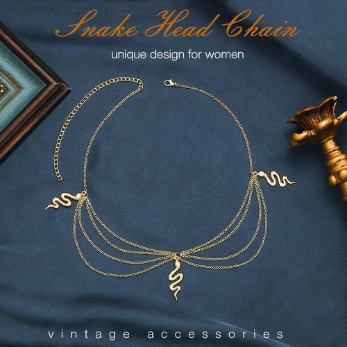 Sixexey Snake Head Chain Layered Hair Chains Gold Headpieces Halloween Medusa Hair Accessories for Women