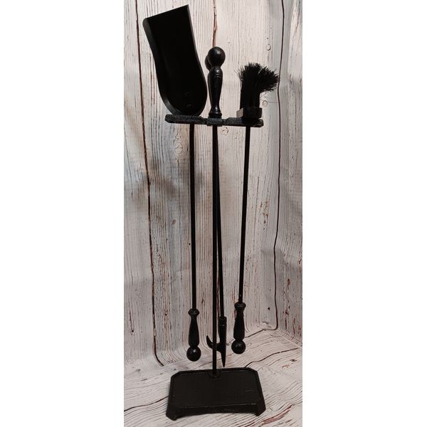 Vintage 3 Piece Black Cast Iron Fireplace Tool Set