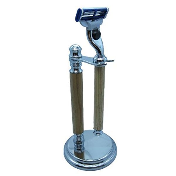 Hand Turned Razor Handle in (Ebony) Chrome (Hickory, Razor Handle w/Stand)