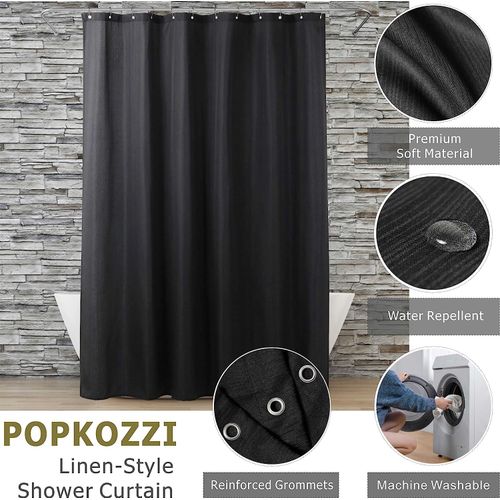 Black Extra Long Shower Curtain: 84 Inch Black Linen Textured Water Repellent Washable Polyester Cloth Shower Curtains for Bathroom - Elegant Simple Classic Hotel Bath Curtain - 72x84